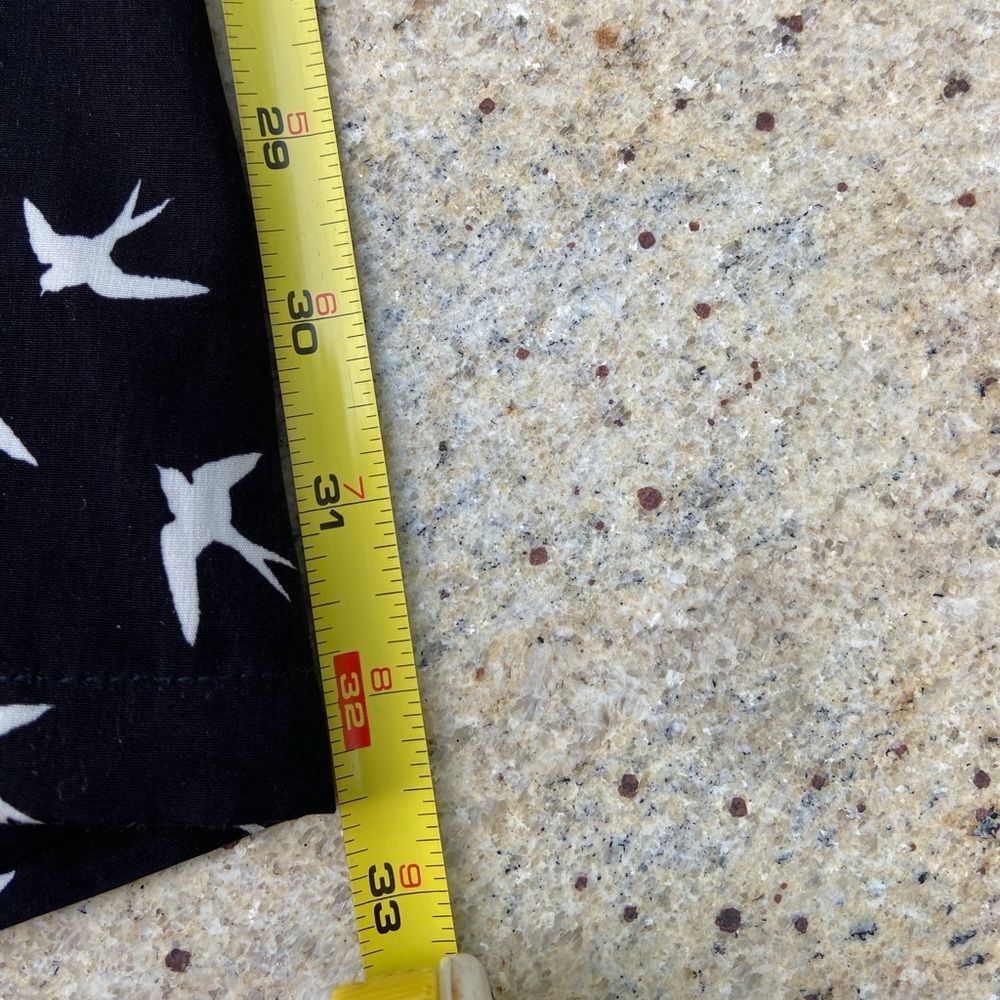 Black wide leg dress pant bird print in white size XS/S side zip extra long - Picture 6 of 6